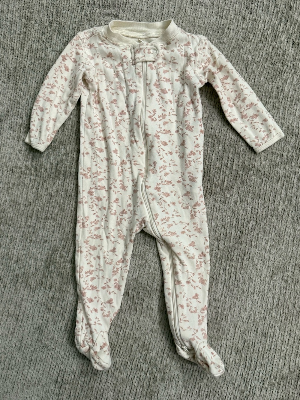 Quincy Mae Organic Cotton Floral Footed Sleeper 6-12 Months Pink Cream